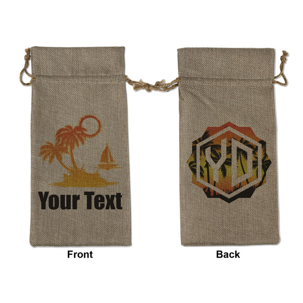 Custom Tropical Sunset Large Burlap Gift Bag - Front & Back (Personalized)