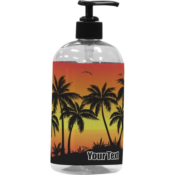 Custom Tropical Sunset Plastic Soap / Lotion Dispenser (16 oz - Large - Black) (Personalized)