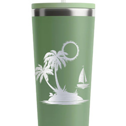 Tropical Sunset RTIC Everyday Tumbler with Straw - 28oz - Light Green - Double-Sided (Personalized)