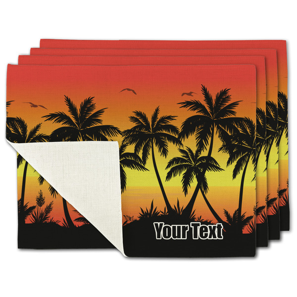 Custom Tropical Sunset Single-Sided Linen Placemat - Set of 4 w/ Name or Text