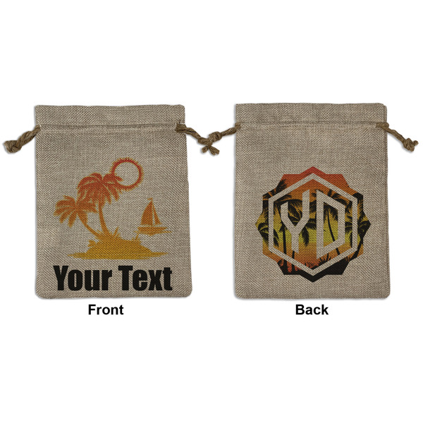 Custom Tropical Sunset Medium Burlap Gift Bag - Front & Back (Personalized)