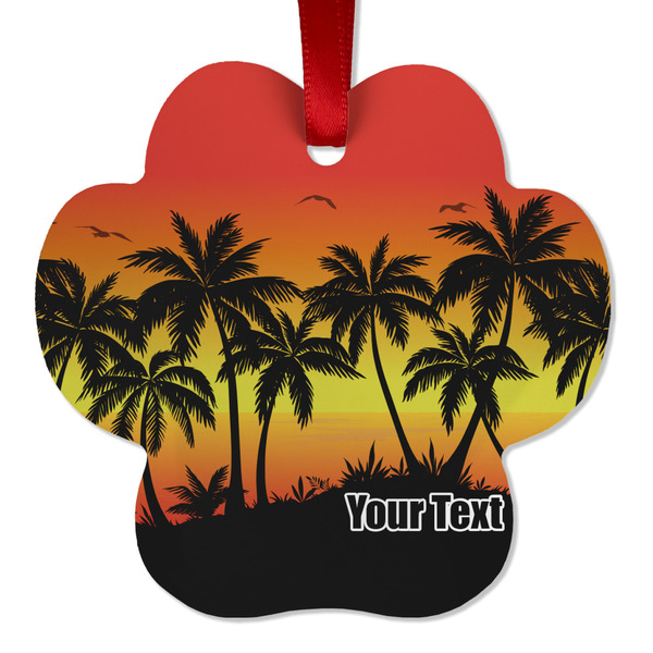 Custom Tropical Sunset Metal Paw Ornament - Double Sided w/ Name or Text