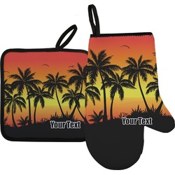 Tropical Sunset Right Oven Mitt & Pot Holder Set w/ Name or Text