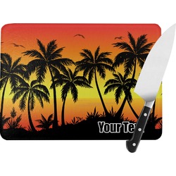 Tropical Sunset Rectangular Glass Cutting Board - Large - 15.25"x11.25" w/ Name or Text