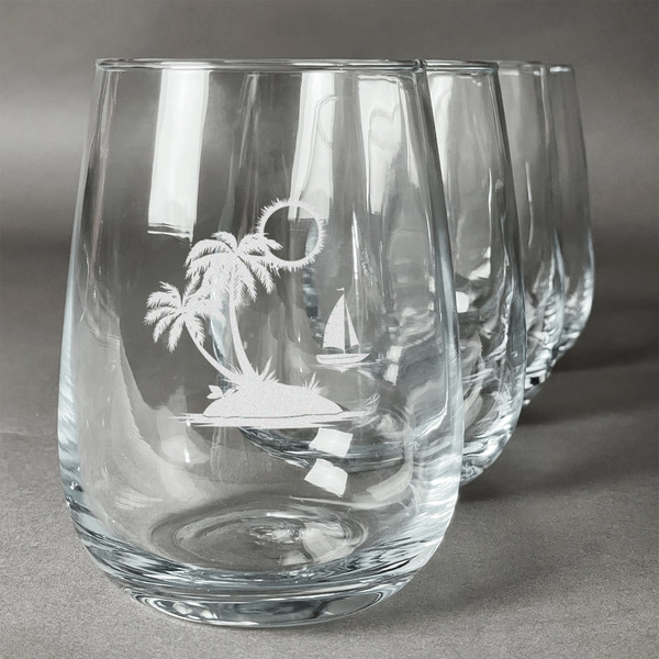 Custom Tropical Sunset Stemless Wine Glasses (Set of 4)