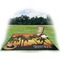 Tropical Sunset Picnic Blanket - with Basket Hat and Book - in Use