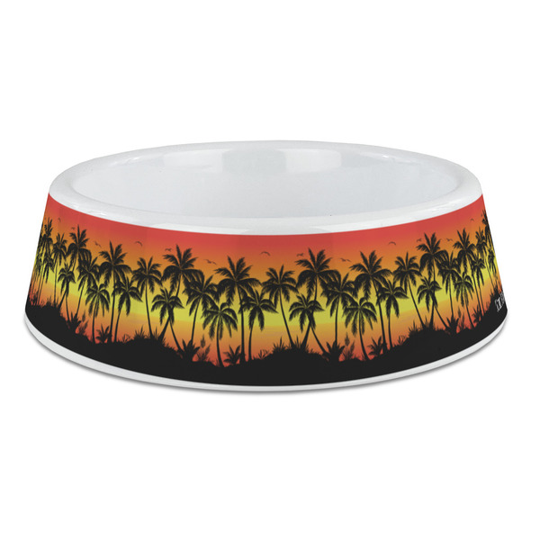 Custom Tropical Sunset Plastic Dog Bowl - Large (Personalized)