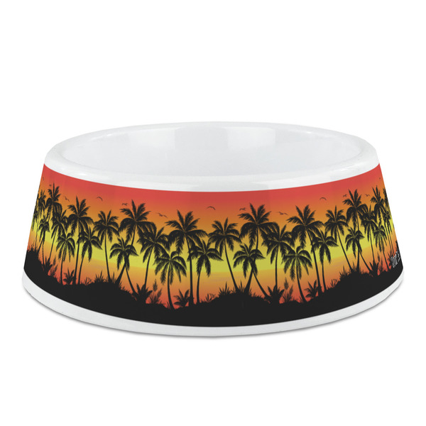 Custom Tropical Sunset Plastic Dog Bowl (Personalized)