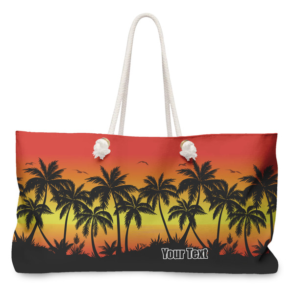 Custom Tropical Sunset Large Tote Bag with Rope Handles (Personalized)