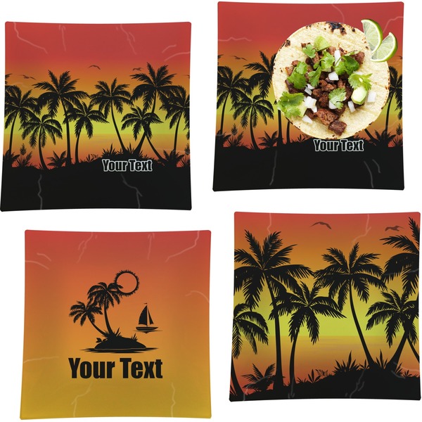 Custom Tropical Sunset Set of 4 Glass Square Lunch / Dinner Plate 9.5" (Personalized)