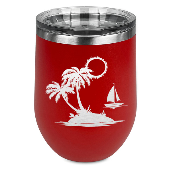 Custom Tropical Sunset Stemless Stainless Steel Wine Tumbler - Red - Double Sided (Personalized)