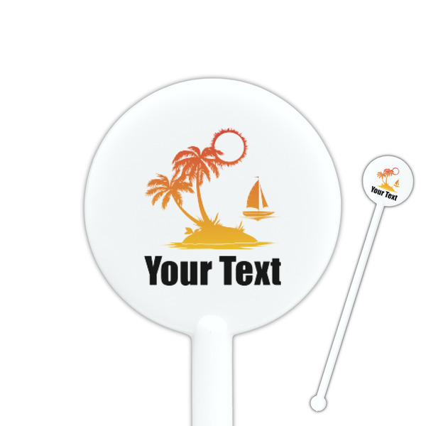 Custom Tropical Sunset 5.5" Round Plastic Stir Sticks - White - Double Sided (Personalized)