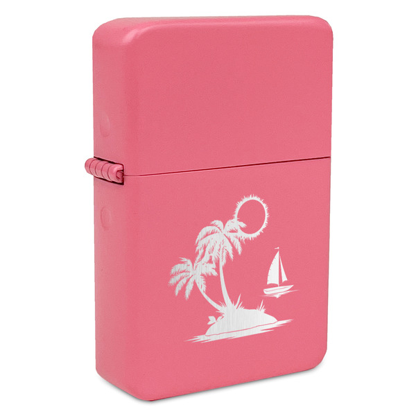 Custom Tropical Sunset Windproof Lighter - Pink - Double Sided & Lid Engraved