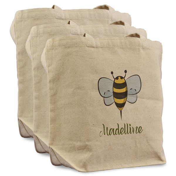 Custom Nature Inspired Reusable Cotton Grocery Bags - Set of 3 (Personalized)