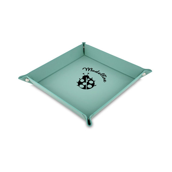 Custom Nature Inspired Faux Leather Dice Tray - 6" x 6" - Teal (Personalized)