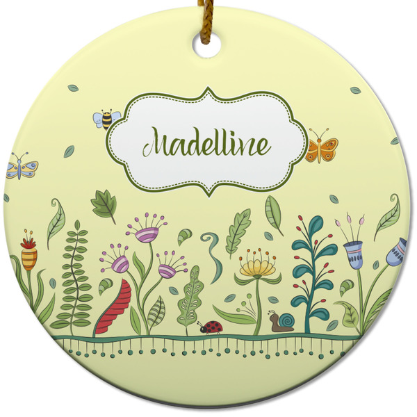 Custom Nature Inspired Round Ceramic Ornament w/ Name or Text