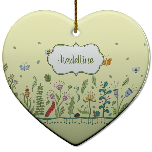 Custom Nature Inspired Heart Ceramic Ornament w/ Name or Text