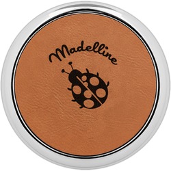Nature Inspired Leatherette Round Coaster w/ Silver Edge - Single or Set (Personalized)