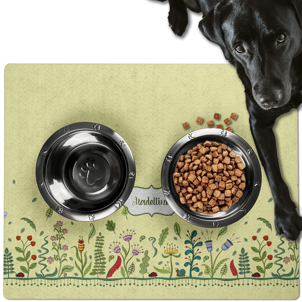 Custom Nature Inspired Dog Food Mat - Large w/ Name or Text