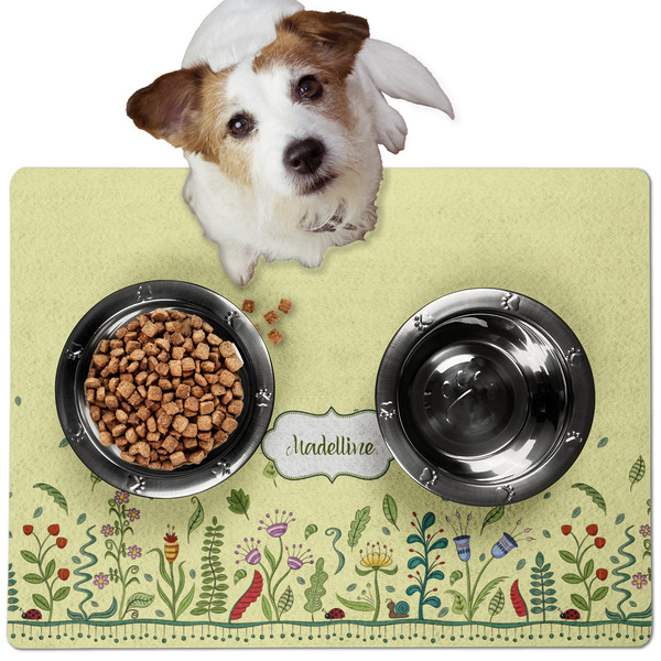 Custom Nature Inspired Dog Food Mat - Medium w/ Name or Text