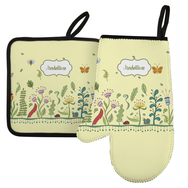 Custom Nature Inspired Left Oven Mitt & Pot Holder Set w/ Name or Text