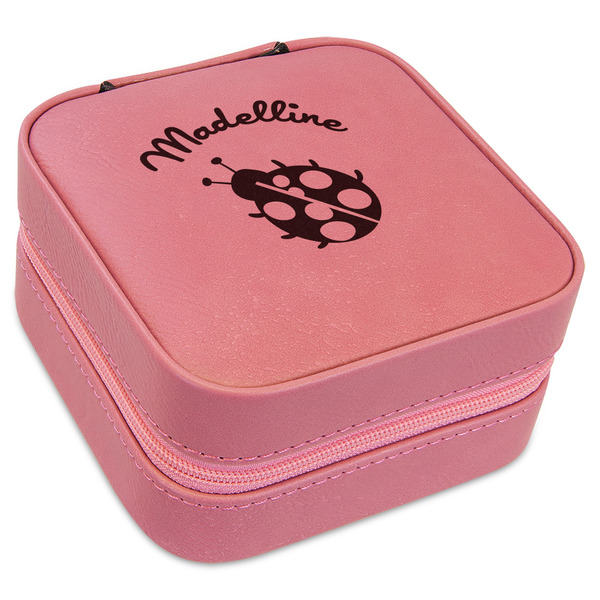 Custom Nature Inspired Travel Jewelry Boxes - Pink Leather (Personalized)