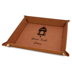 Hanging Lanterns Faux Leather Dice Tray - 9" x 9" - Rawhide