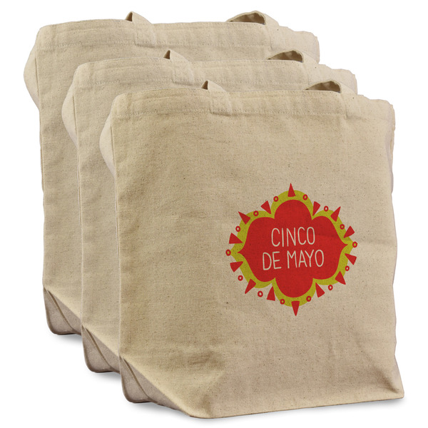 Custom Cinco De Mayo Reusable Cotton Grocery Bags - Set of 3