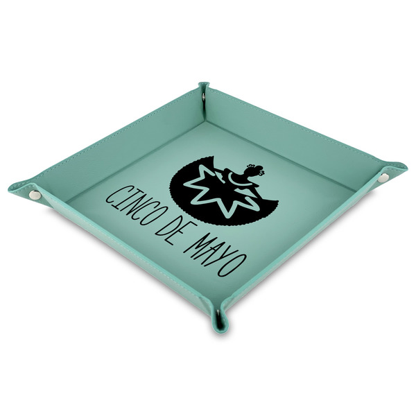 Custom Cinco De Mayo Faux Leather Dice Tray - 9" x 9"  - Teal