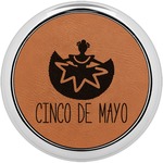 Cinco De Mayo Set of 4 Leatherette Round Coasters w/ Silver Edge (Personalized)