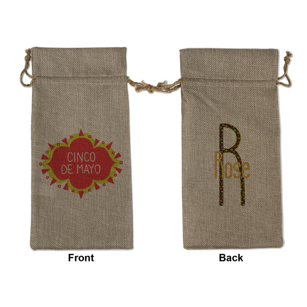 Custom Cinco De Mayo Large Burlap Gift Bag - Front & Back