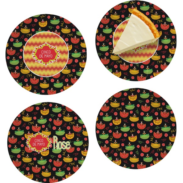 Custom Cinco De Mayo Set of 4 Glass Appetizer / Dessert Plate 8" (Personalized)