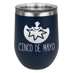 Cinco De Mayo Stemless Stainless Steel Wine Tumbler - Navy - Single Sided