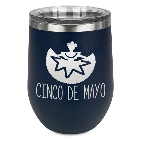 Custom Cinco De Mayo Stemless Stainless Steel Wine Tumbler - Navy - Single Sided