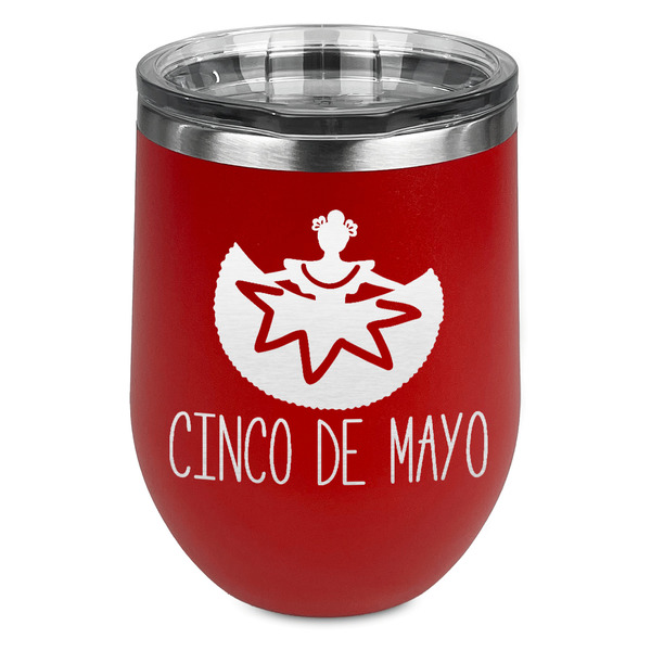 Custom Cinco De Mayo Stemless Stainless Steel Wine Tumbler - Red - Single Sided