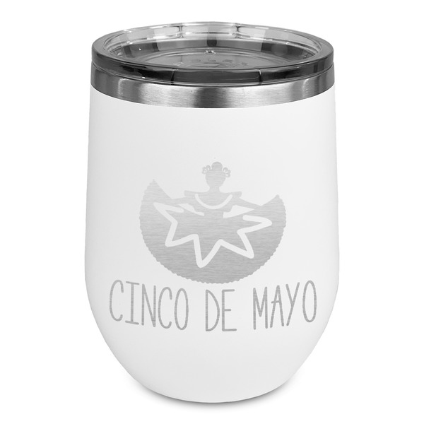 Custom Cinco De Mayo Stemless Stainless Steel Wine Tumbler - White - Single Sided