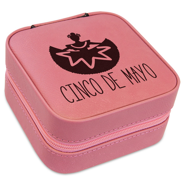 Custom Cinco De Mayo Travel Jewelry Boxes - Pink Leather