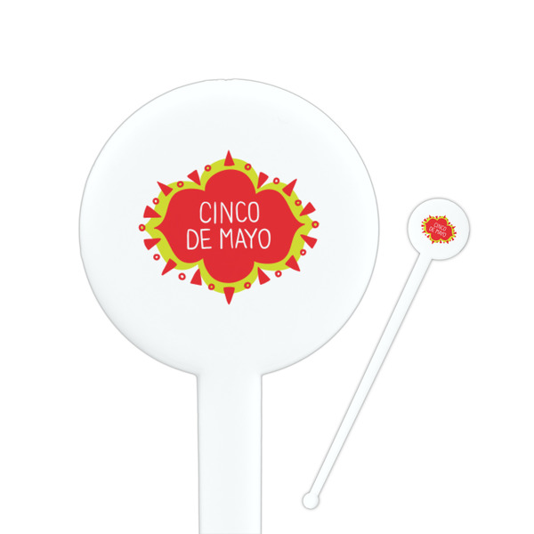 Custom Cinco De Mayo 7" Round Plastic Stir Sticks - White - Double Sided