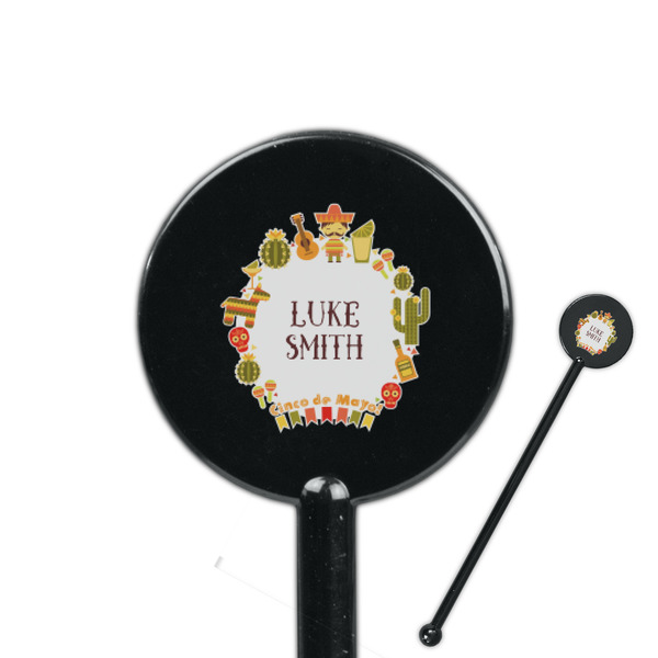 Custom Fiesta - Cinco de Mayo 5.5" Round Plastic Stir Sticks - Black - Single Sided (Personalized)