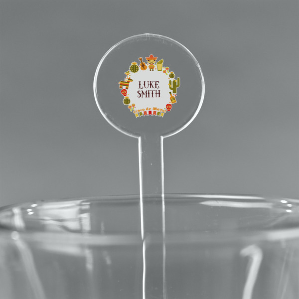 Custom Fiesta - Cinco de Mayo 7" Round Plastic Stir Sticks - Clear (Personalized)