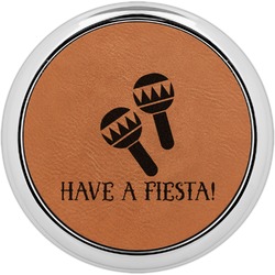 Fiesta - Cinco de Mayo Leatherette Round Coaster w/ Silver Edge (Personalized)