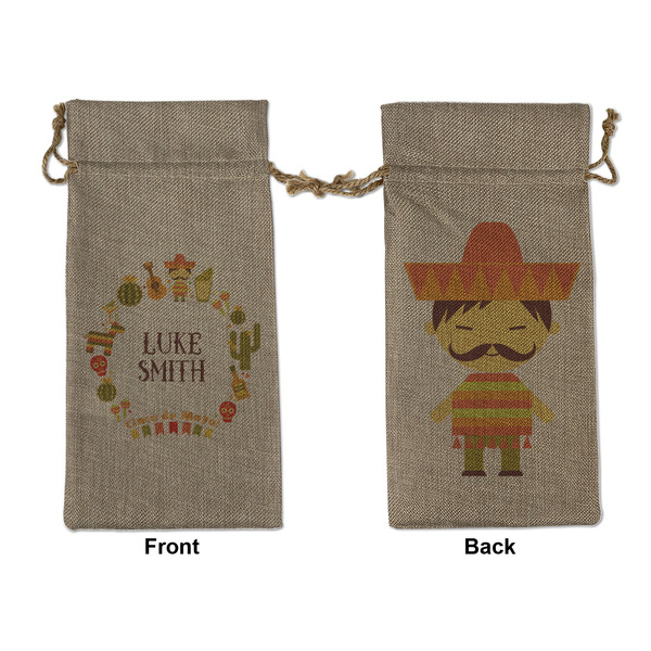 Custom Fiesta - Cinco de Mayo Large Burlap Gift Bag - Front & Back (Personalized)