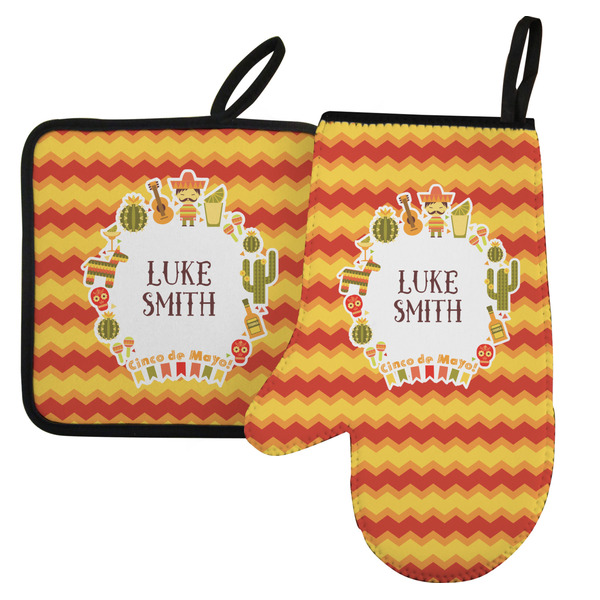 Custom Fiesta - Cinco de Mayo Left Oven Mitt & Pot Holder Set w/ Name or Text