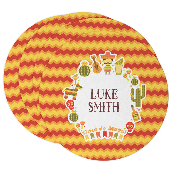 Custom Fiesta - Cinco de Mayo Round Paper Coasters w/ Name or Text