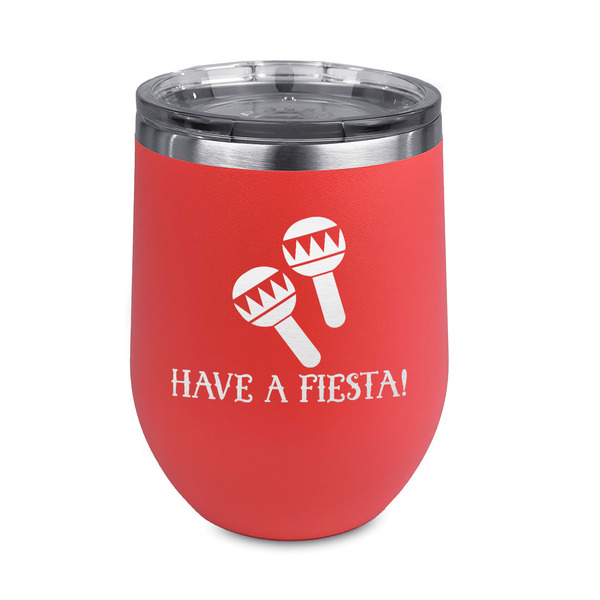 Custom Fiesta - Cinco de Mayo Stemless Stainless Steel Wine Tumbler - Coral - Double Sided (Personalized)