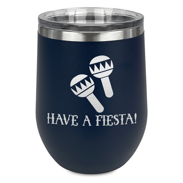 Custom Fiesta - Cinco de Mayo Stemless Stainless Steel Wine Tumbler - Navy - Double Sided (Personalized)