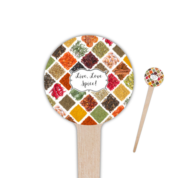 Custom Spices 4" Round Wooden Food Picks - Double Sided