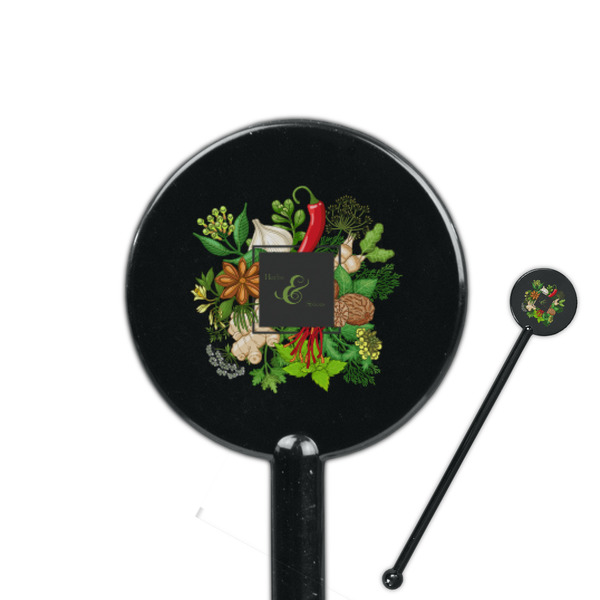 Custom Herbs & Spices 5.5" Round Plastic Stir Sticks - Black - Double Sided