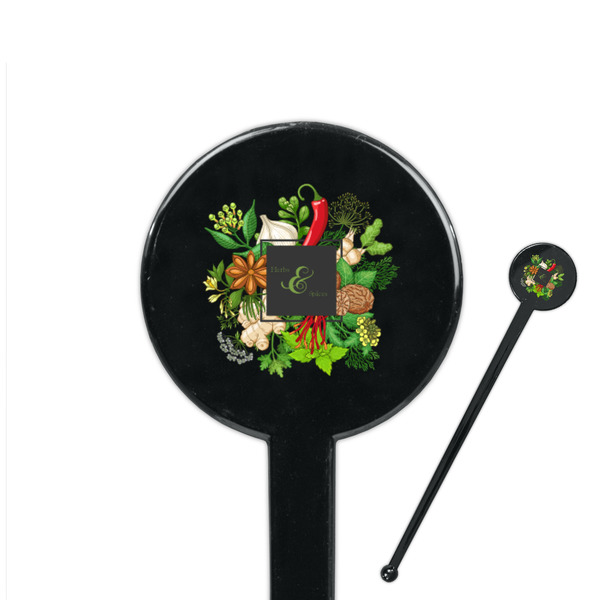 Custom Herbs & Spices 7" Round Plastic Stir Sticks - Black - Single Sided