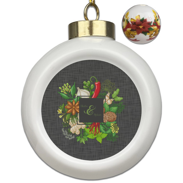 Custom Herbs & Spices Ceramic Ball Ornaments - Poinsettia Garland